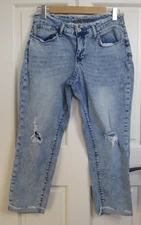 Rue21 Cuffed Capri Jeans Womens Size 10 29x24 Fringe Destroyed Stretch 94-31276