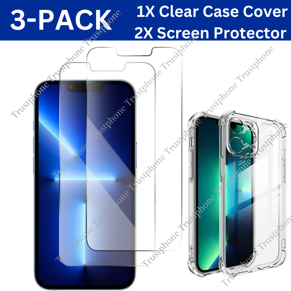 For iPhone 12 11 Pro Max XR Xs X Plus Clear Case Cover With Screen Protector
