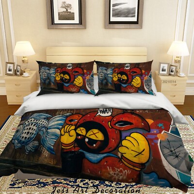 3D Full Wall Graffiti Fish Monster Quilt Cover Set Bedding Sets Pillowcases 64