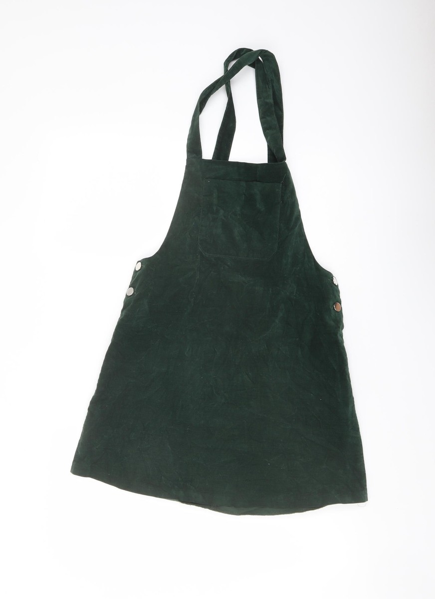 Zara Womens Green Cotton Blend Pinafore/Dungaree Dress Size S