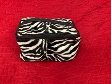 Travel Makeup Bag w/Zipper  Short Handle; Zebra Pattern  Black Trim 9x5x6"