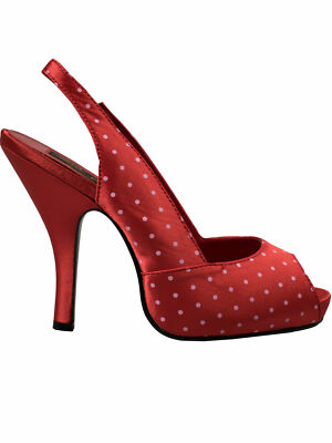 Pin Up Couture Pump Cutie 03 Peep Toe Rot Satin Punkte Rockabilly 50s  5006