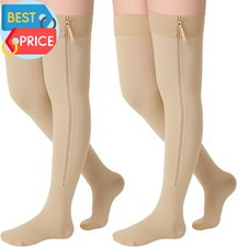 2 Pairs Zipper Compression Socks Thigh High 20-30 Mmhg Compression Socks Closed