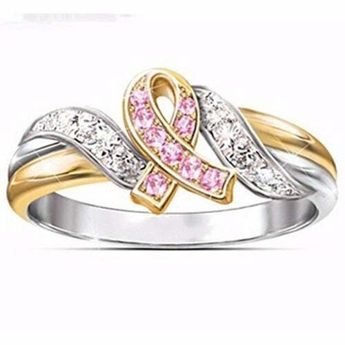NEW Pink Ribbon Breast Cancer Ring Size 8 White gold plated FREE