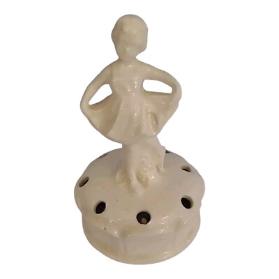 Antique Coronet Porcelain Dancing Ballerina Flower Frog Pin Cushion Germany 