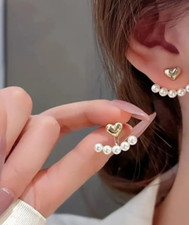 1 pair Heart shaped front and back pearl two way style exquisite for daily wear