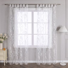 Transparent Gardine Weiß Blume Vorhang Schlaufen Kräuselband Ösen Voile Fenster