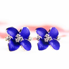 Beautiful Fashion Small Blue Flowers With Clear CZ Stud Earrings