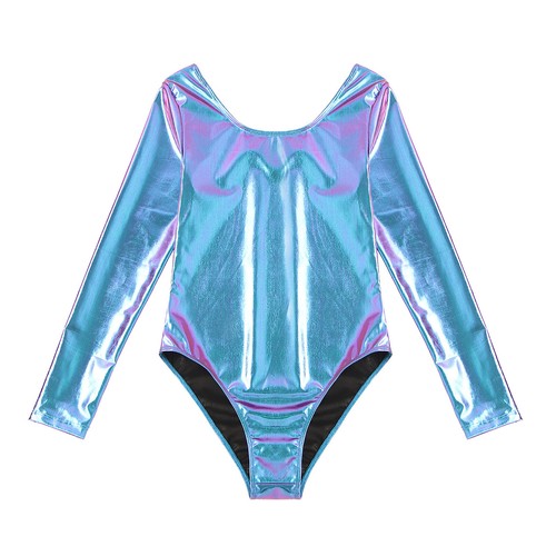 Womens Metallic Long Sleeve Gymnastic Leotard Ballet Dance One Piece Bodysuit - Picture 55 of 65