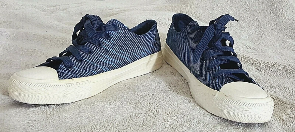 Flat Canvas Shoes Size 40 8.5 US Striped Low Top Sneakers Trainers Blue