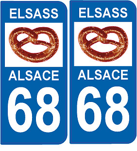 Lot De 2 Autocollants 'ELSASS 68' - Style Plaque D'immatriculation Alsacienne, Vinyle Polymère