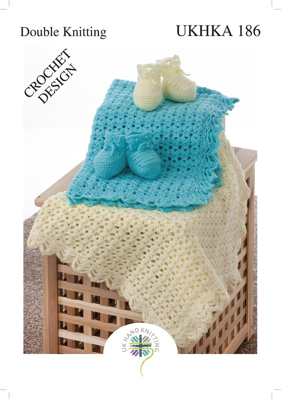 Baby DK Blanket Zig Zag Edge & Bootees Double Knit Crochet Pattern UKHKA 186
