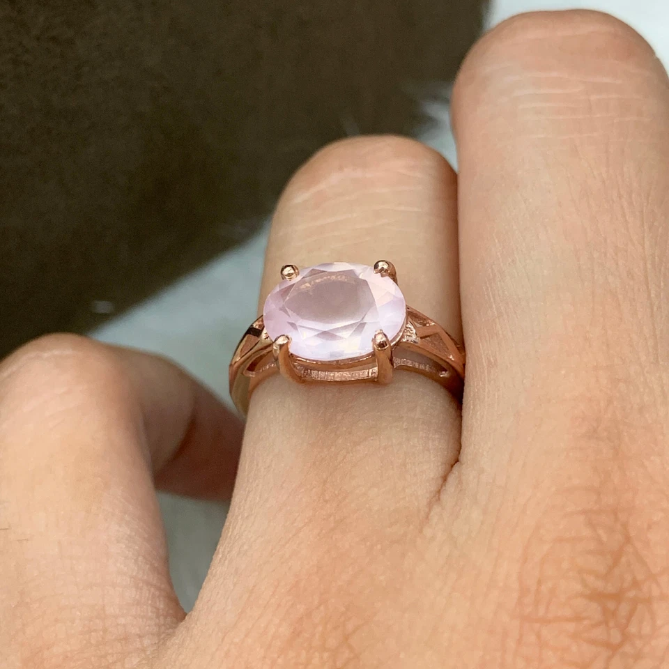 Anillo de boda de cuarzo rosa de 14 quilates con piedra de nacimiento de enero de 14 quilates regalo Foto 2 de 4