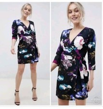 BNWT Paper Dolls Floral Wrap Belt Midi Dress Multi Colour UK Size 8 Full Sleeve