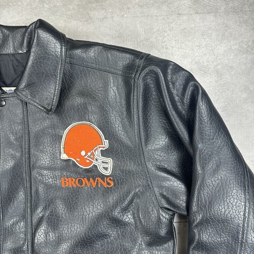 vintage clevland browns leather bomber flight jacket mens large black nfl - Picture 2 of 16