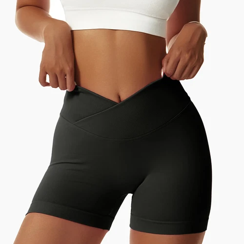 Neu modische nahtlose Damen-Fitness- & Trainingsshorts Sport V überkreuzte Taille Yoga-Shorts - Bild 6 von 20