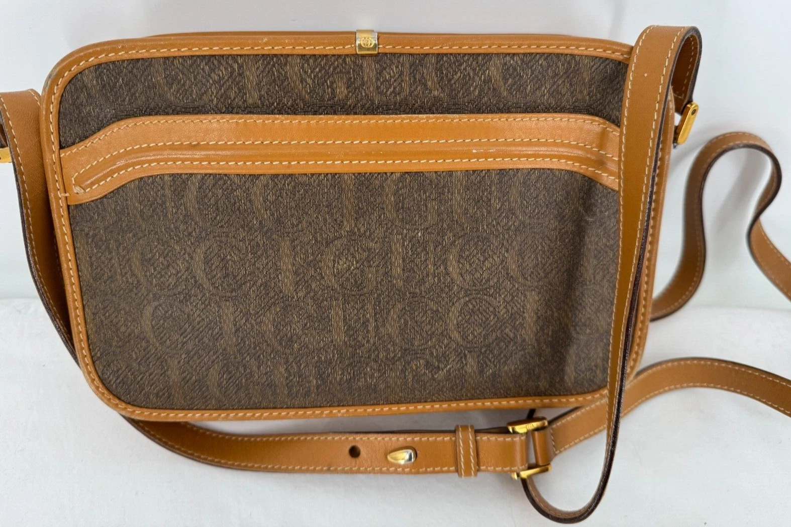 Borsa a tracolla vintage rara Gucci marrone tela patina pelle fotocamera monogramma logo