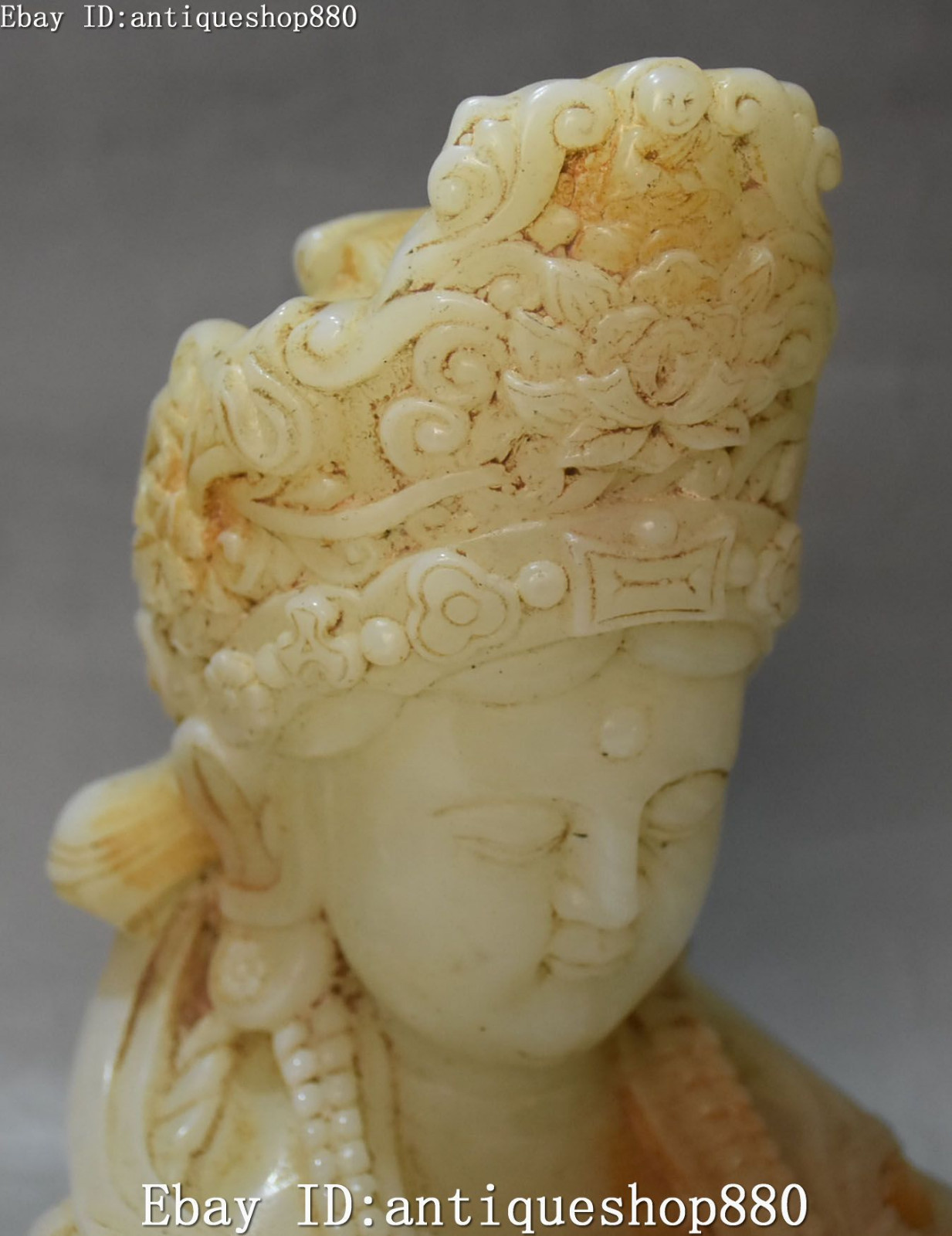 China Old Jade Carving Kwanyin Guanyin Guan Quan Yin Goddess Head Bust
