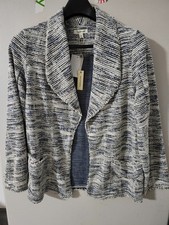 MAX STUDIO Jacket Womens L Blu Boucle Open Co...