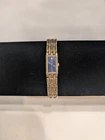 Vintage Seiko Watch Women Gold Tone Blue Dial Rectangle 2E20-6809  6"