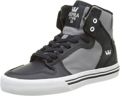 size 5.5 Supra Kids Boy's Vaider  Dark Grey/Grey/White  Shoe 58201-022