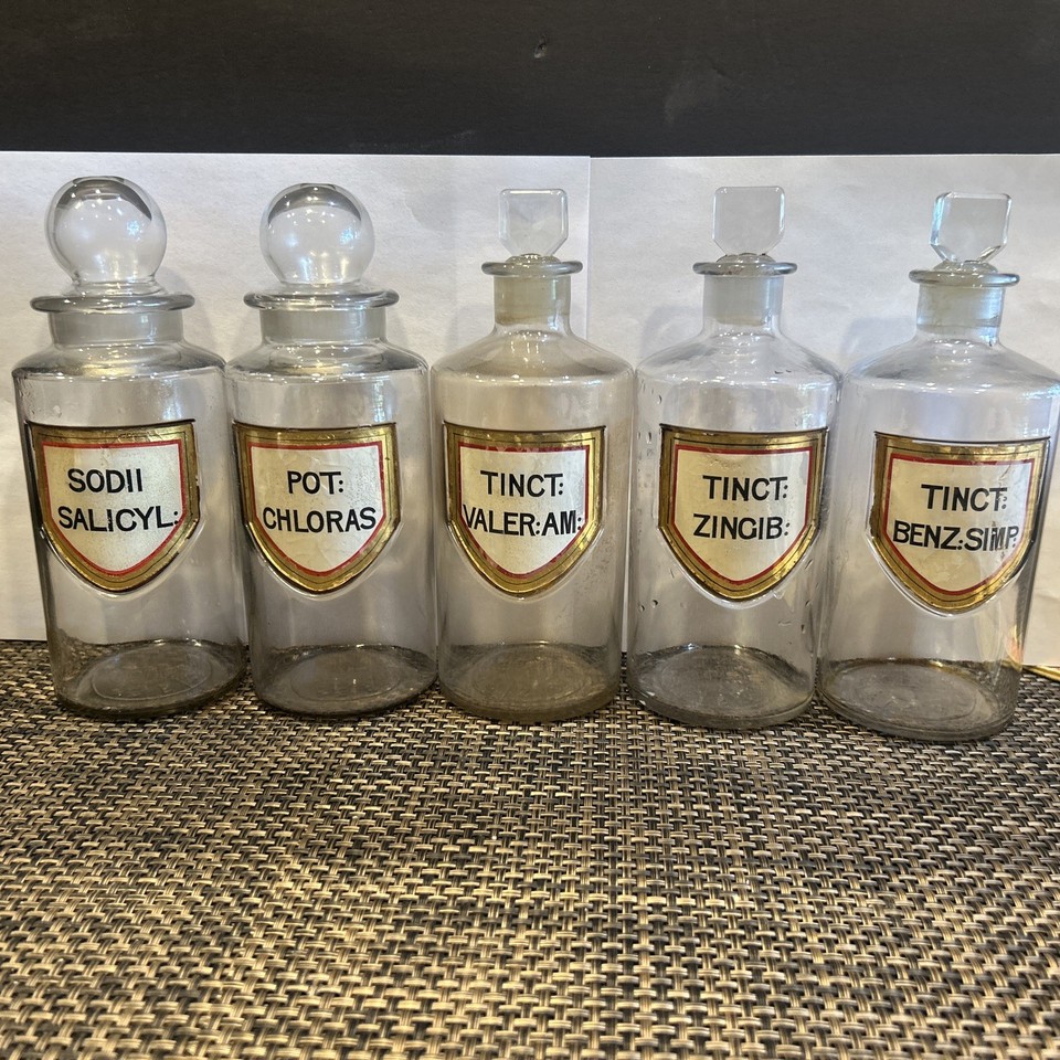 Apothecary Bottles Glass Label LUG Circa 1920 Vintage
