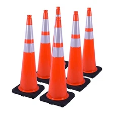 6 Pack 36" Orange Traffic Safety Cones Durable PVC with Weighted Black Base