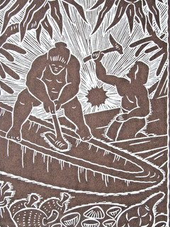Dietrich Varez ORIGINAL Woodblock CANOE MAKER Pencil signed 1992 frame=16x18"