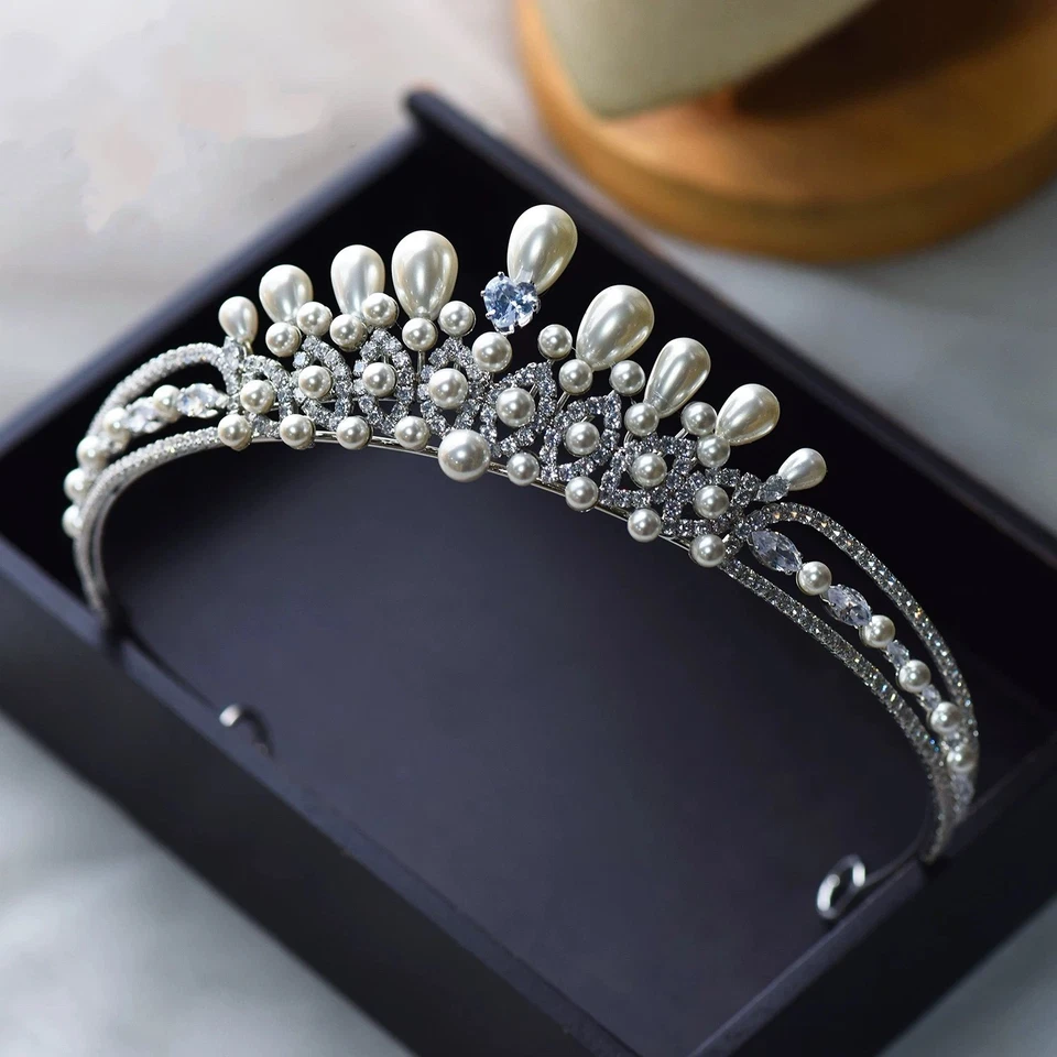 Preciosas perlas novias diademas coronas con pendientes cristal tocados boda Foto 2 de 4