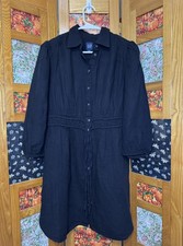 GAP Black Cotton Seersucker Shirtdress Buttons 3/4 Sleeve Preppy Comfy String M