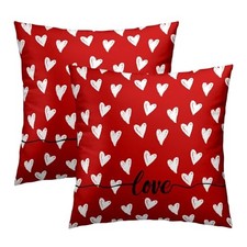Valentine's Day Throw Pillow Covers 18x18 Set 18X18 Inch White Love Hearts Red