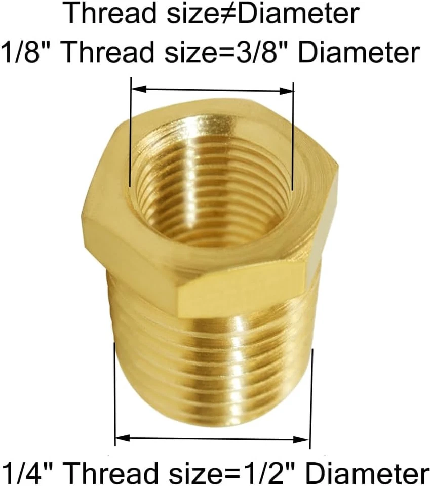 Brass Reducing Hex Bushing 1/4" NPT Male to 1/8" NPT Female Pipe Fitting Reducer - Image 2 of 4