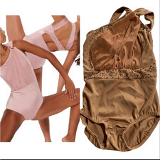 Kelle dance costume beige tan custom rhinestoned leotard PIECES OF ME 2594 MC