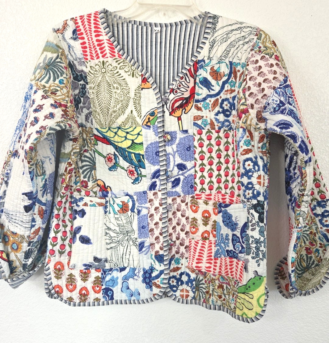 Quilted Patchwork Jacket Floral Cotton Women's Co… - image 2