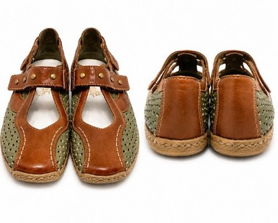 Rieker Antistress Women s Leather Mary Jane Shoes Olive Brown Perforated EU 38