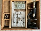 Antique 1930's Microscope Set In A Wooden Case Manufactured In Japan — photo 2