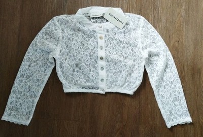 Stockerpoint Dirndlbluse,Spitzenbluse, Hochgeschlossen,weiß, 3/4 Arm,Gr. 32, Neu