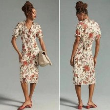 Pilcro Midi Dress Size 2 Floral Ruffle Collar Short Sleeve Button Down NEW