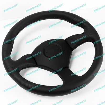 355mm Leather 3'' Deep Dish Steering Wheel Black Stitch For OMP MOMO Nismo Nissan