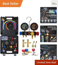 AC Gauge Set R410a R134a R22, Automotive 4 Valve AC Manifold Gauge with 5ft H...