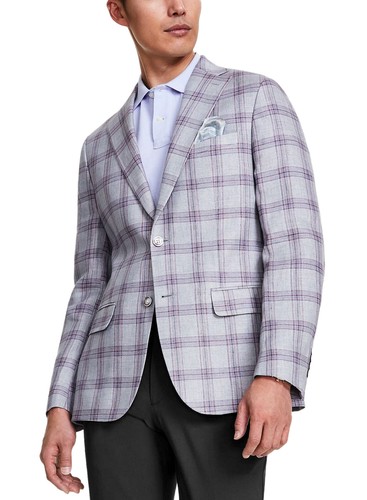 Tallia Mens Slim-Fit Plaid Linen Sport Coat 50 Regular Purple/Lilac Blazer - NWT