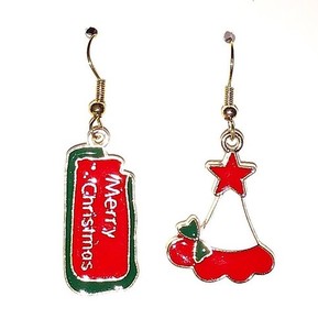 Authentic Holiday Mix Set Merry Christmas Decorative Hat Gold Plated Dangle Drop Earrings