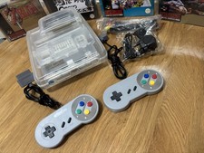 Super Nintendo SNES Clear Konsole mit 2 Controllern & Clear Flash Cart & Kabeln
