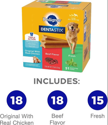 Pedigree Dentastix Large Breed Dog Treats, Original, Beef & Fresh Flavor, 2.73 l