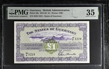 Guernsey British Administration P.43b 1957-65 1 Pound S/N 38B 12 24 PMG35 1.6.63