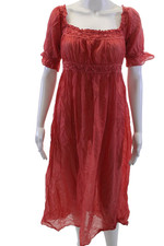 Doen Women Red Maxi Sundress Square Neck Short Sleeve Organic Cotton Size XS