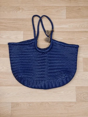 Sac cabas Dragon Diffusion Nantucket Big en cuir tressé bleu violet - Photo 1/4