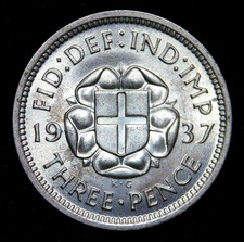 1937 George VI THREEPENCE Silver Coin - UNC with Full Mint Lustre  b