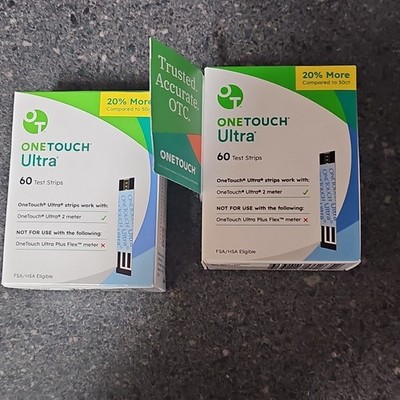 OneTouch Glucose Blood Test Strips Ultra 3 Meter 60ct 2-Pack Exp 2026/2027
