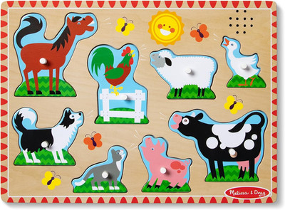 Farm Animals Sound Puzzle - Wooden Peg Puzzle with Sound Effects (8 Pcs)